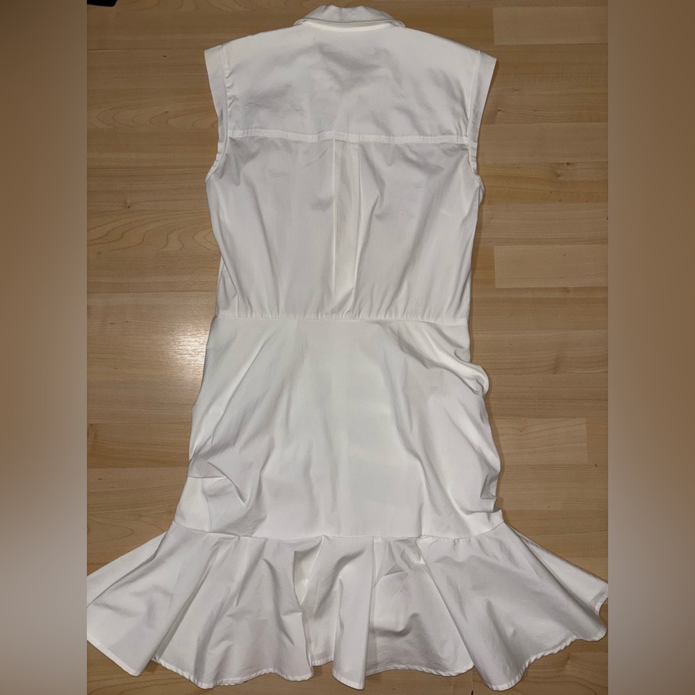 Veronica Beard Bell Ruched Stretch Poplin White Dress Size 8 Minimalist - Picture 5 of 12